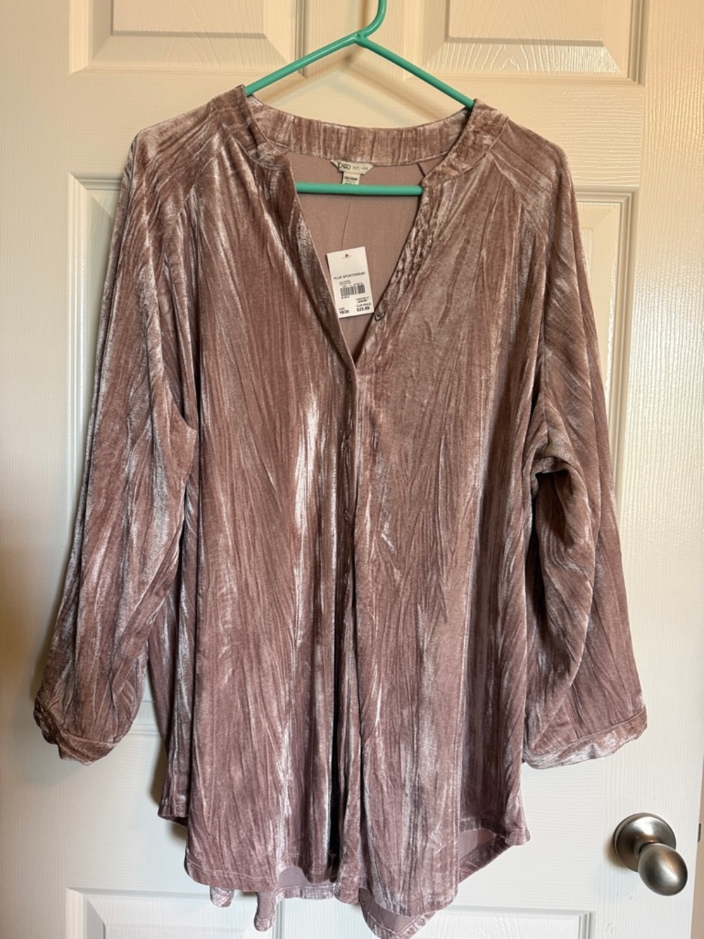 Cato Shimmery Velvet V-Neck Tunic in Rose Taupe